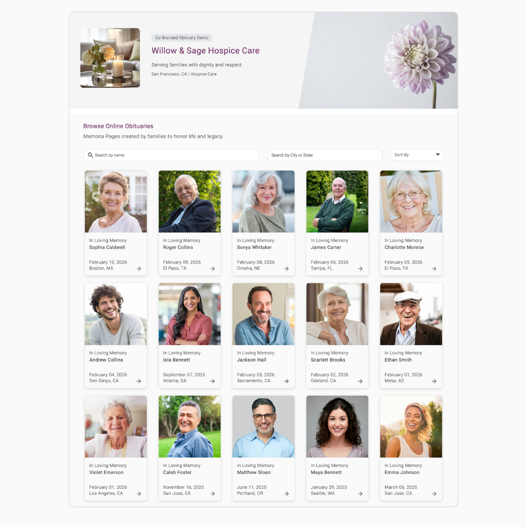 co-branded Memoria Page Preview